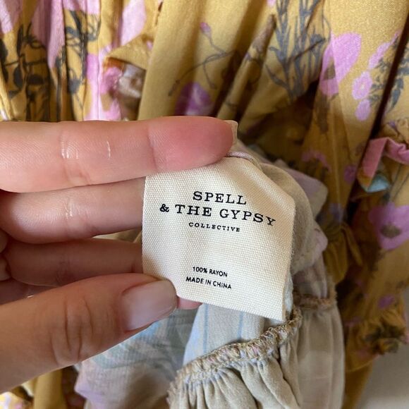 NWT Spell and Gypsy Wild Bloom Playdress Mini Mustard Dress Floral Size XS - Picture 16 of 16